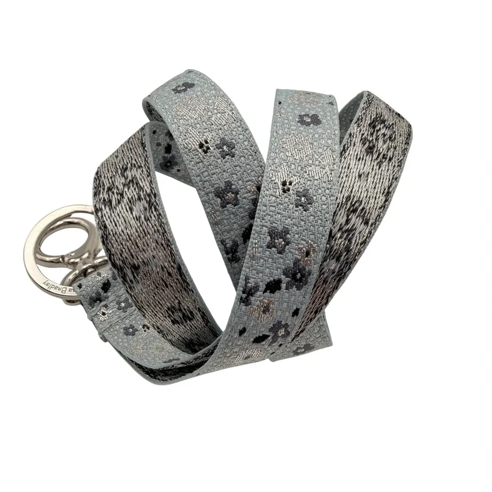 Vera Bradley Breakaway Lanyard Blue Floating Ditsy Floral ID Keychain Metallic